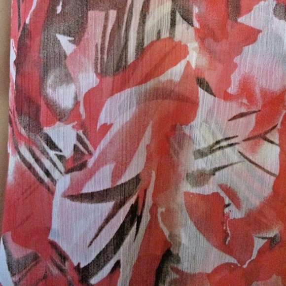 Pretty Coral Floral Hi-Lo Tunic sz M Sheer Crepe Chiffon - Picture 4 of 11